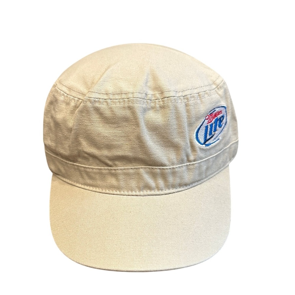 Miller Lite Military Cadet Cap Adjustable Khaki Beige Promotional Beer Logo Hat